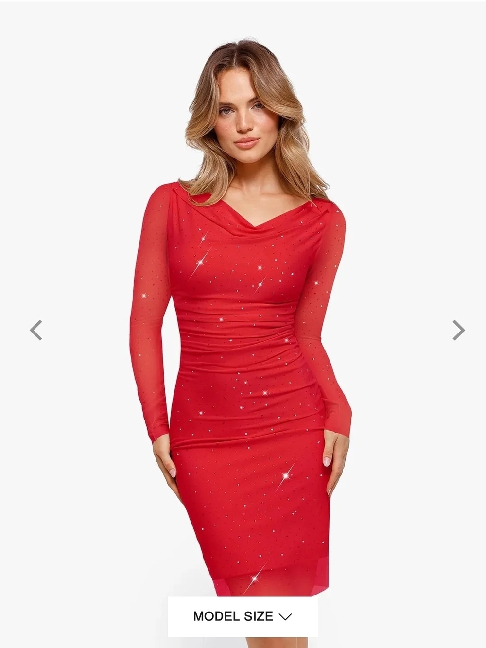 NWT Red Long-Sleeve Mesh Party Dress with Embellishments by Popilush
